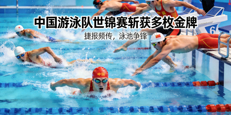 中国游泳队世锦赛斩获多枚金牌捷报新闻配图 - 游泳运动员在泳池中比赛